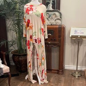 ANNABELLE XL multi floral extra long high low long sleeve dress/cover up